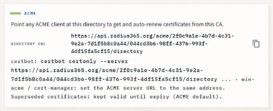 ACME directory URL card for certbot, win-acme and cert-manager